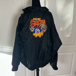 VTG BLACK NYLON EMBROIDERED SHRINE CIRCUS CLOWN JACKET FULL ZIP